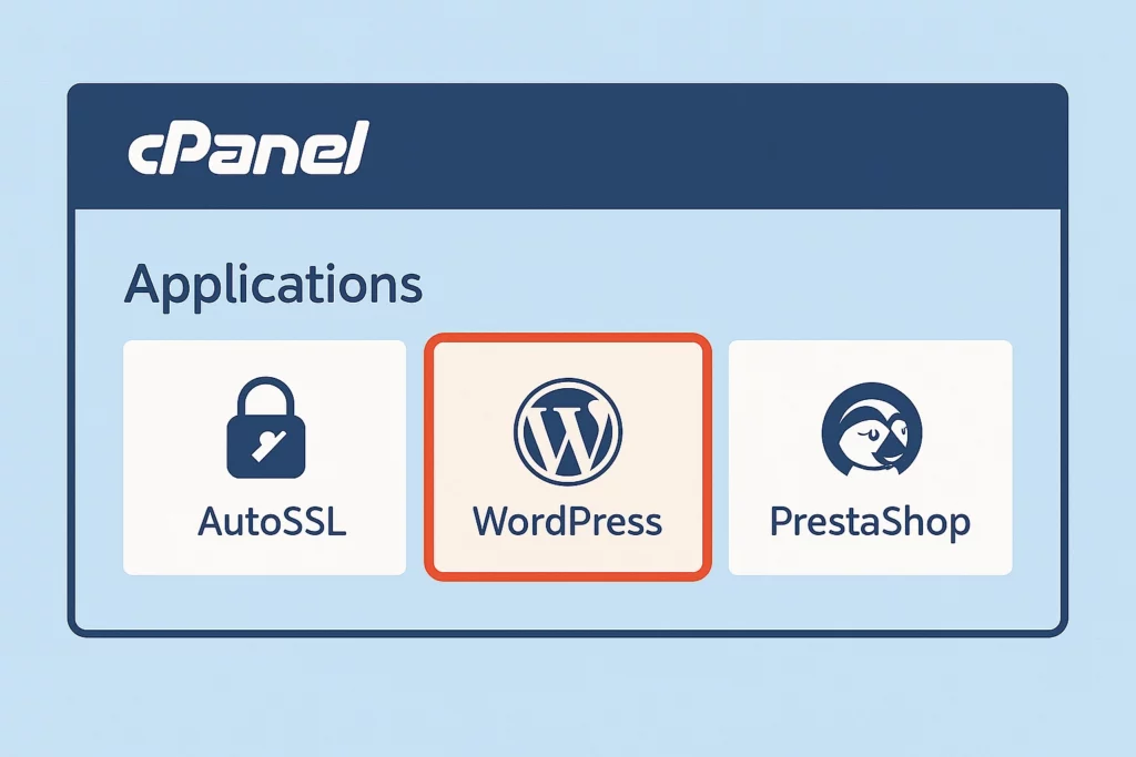 cPanel med markert “WordPress” ett-klikks installeringsikon