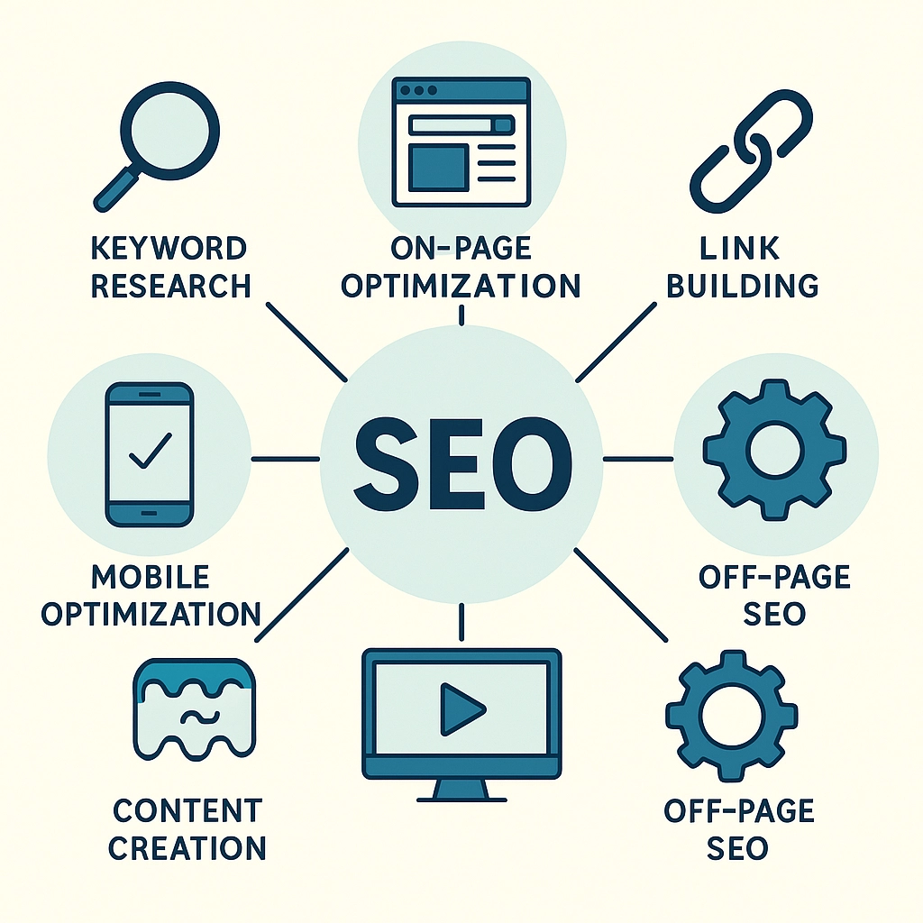 En infografisk illustrasjon som fremhever konsepter innen SEO. Slike visualiseringer kan bidra til å øke brukerens forståelse og interesse.